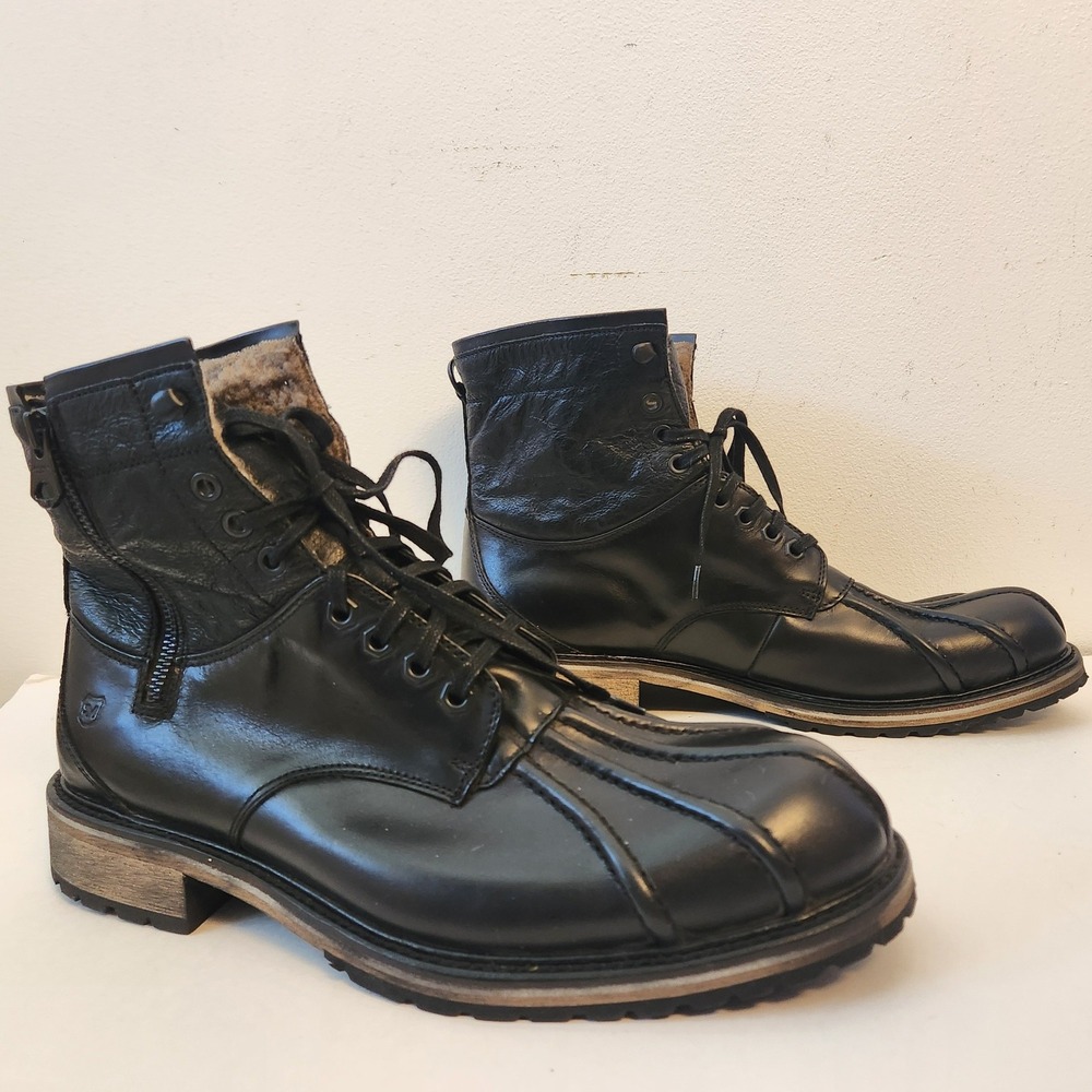 Andrew Marc AMRUTL Black Leather Faux Fur Lined Combat Boots Mens 11 USA 45 EUR